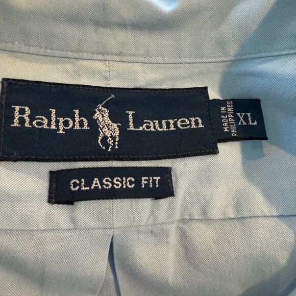Ralph Lauren Classic Fit Short Sleeve Button Down XL Light Blue Shirt Pink Pony - Picture 9 of 10